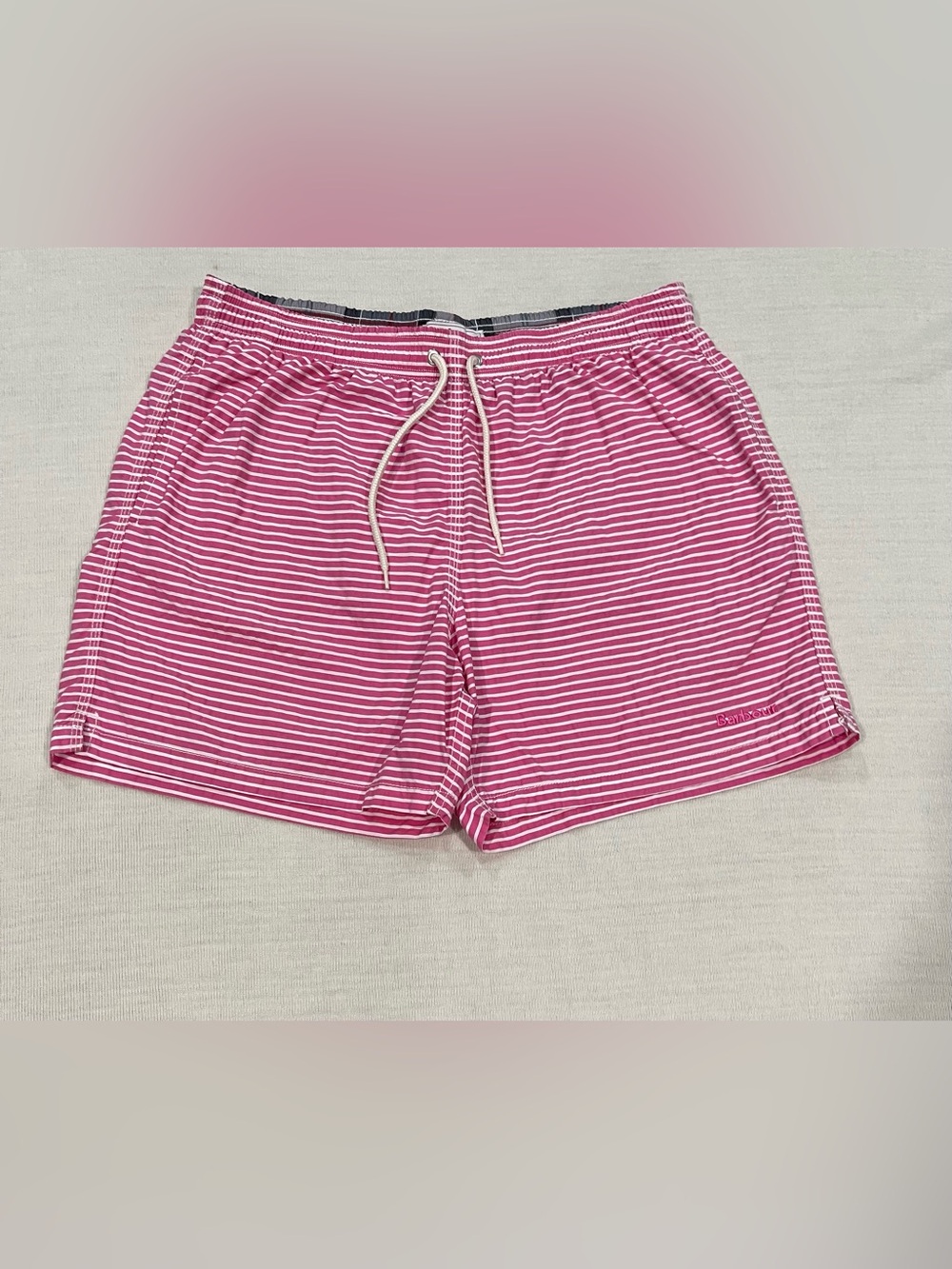 Barbour Milton Pink White Striped Swim Trunks Shorts Men's Size Large